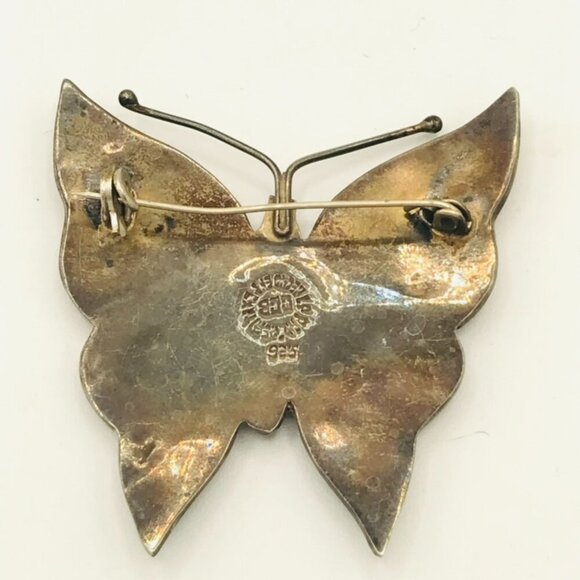 Vintage Sterling Silver and Abalone Shell Butterfly Brooch - Picture 9 of 12